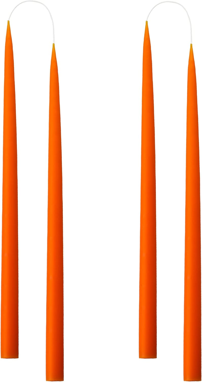 Kunstindustrien ® Taper Candles – Set of 4, 13.8" – Made in Denmark, Long Burning Candles 15h, Unscented & Smokeless Candlesticks – Elegant Tall Candles for Weddings, Dinners & Home Decor (Orange) - Image 1